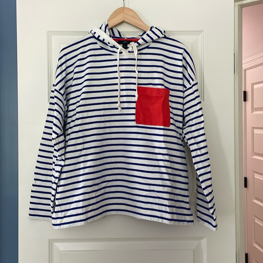 J.Crew Patch pocket hoodie in striped Mariner cloth